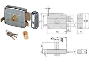 SERRATURA APPLICARE CATENACCIO E SCROCCO DOPPIO CILINDRO FISSO 50521  mm.60 DX (50521601)    CISA