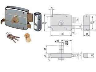 SERRATURA APPLICARE CATENACCIO E SCROCCO DOPPIO CILINDRO FISSO 50521  mm.70 SX (50521702)    CISA