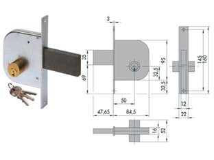 SERRATURA DA INFILARE PER CANCELLI CATENACCIO E SCROCCO 42010- - mm.50 (42010500) - 2 pezzi CISA
