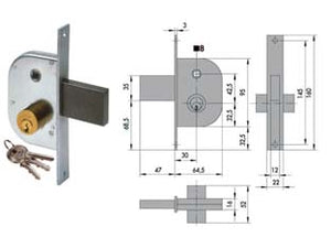 SERRATURA INFILARE PER CANCELLI CON QUADRO CATENACCIO E SCROCCO 42210- - mm.30 (42210300) - 2 pezzi CISA