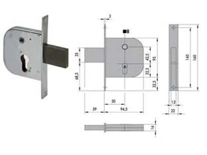 SERRATURA INFILARE PER CANCELLI CON QUADRO CATENACCIO E SCROCCO 42312- - mm.50 (42312500) - 2 pezzi CISA
