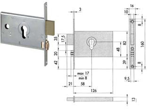 SERRATURA DA INFILARE PER FASCE CATENACCIO E RULLO MM.82 H 44130  mm.58 (44130600)    CISA