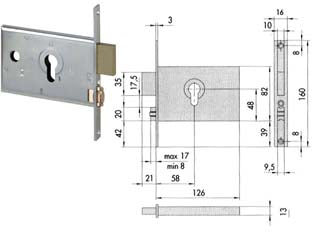 SERRATURA DA INFILARE PER FASCE CATENACCIO E RULLO MM.82 H 44130  mm.58 (44130600)    CISA