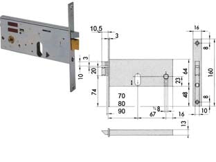 ELETTROSERRATURA DA INFILARE PER FASCE MM.64 H 1451  mm.70 (14510700) frontale mm.16    CISA