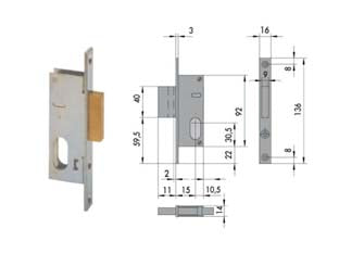 SERRATURA DA INFILARE PER MONTANTI SOLO CATENACCIO 44240  mm.15 (44240150)    CISA