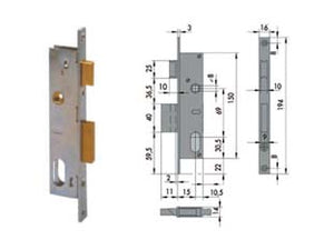 SERRATURA DA INFILARE PER MONTANTI CATENACCIO E SCROCCO 1 MAND. 44220  mm.15 (44220150)    CISA
