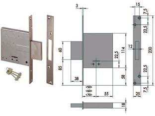 SERRATURA DA INFILARE DOPPIA MAPPA 57010  mm.60 (57010600)    CISA