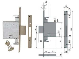 SERRATURA TRIPLICE DA INFILARE DOPPIA MAPPA 57015  mm.60 (57015600)    CISA