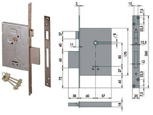 SERRATURA DA INFILARE DOPPIA MAPPA CON SCROCCO 57250  mm.60 (57250600)    CISA