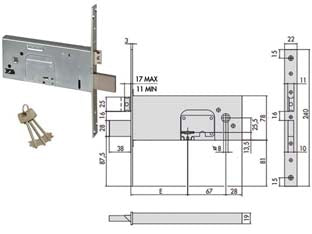 SERRATURA DA INFILARE PER FASCE DOPPIA MAPPA MM.78 H 57352  mm.90 (57352900)    CISA