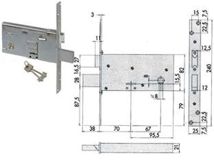 SERRATURA DA INFILARE PER FASCE DOPPIA MAPPA MM.82 H 57313  mm.70 (57313730)    CISA