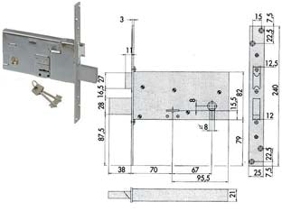 SERRATURA DA INFILARE PER FASCE DOPPIA MAPPA MM.82 H 57313  mm.70 (57313730)    CISA