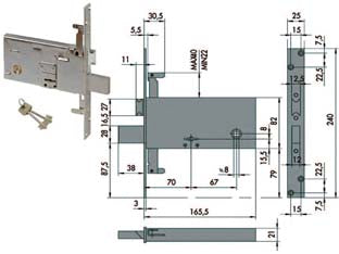 SERRATURA TRIPLICE DA INFILARE PER FASCE DOPPIA MAPPA MM.82 H 57318  mm.70 (57318730)    CISA