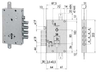 SERRATURA TRIPLICE APPLICARE CON SCROCCO CIL. EUROPEO BLINDATE 56515  mm.64 DX/SX (56515480)    CISA