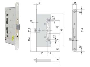 SERRATURA DA INFILARE ANTIPANICO PER PORTE TAGLIAFUOCO 56916  mm.65 (43110650)    CISA