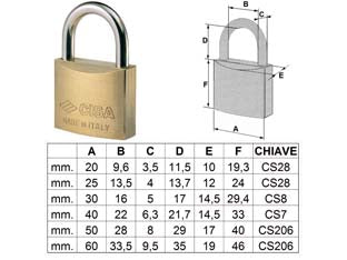 LUCCHETTO OTTONE ARCO NORMALE 22010  mm.20 (art.22010200)    CISA