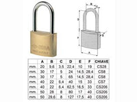 LUCCHETTO IN OTTONE ARCO LUNGO LUNGHISSIMO 22011  mm.30 (art.22011300), arco lunghissimo    CISA