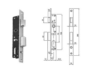 SERRATURA DA INFILARE PER MONTANTI CIL. OVALE CATEN. E SCROCCO N92000  mm.14,5 (N9200015080)    CORNI
