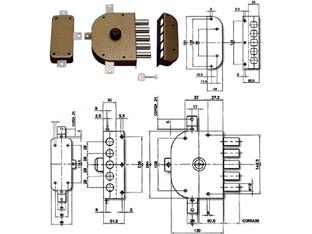 SERRATURA QUINTUPLICE DA APPLICARE SENZA SCROCCO A POMPA 3300  mm.60 DX (3300C02)    CR
