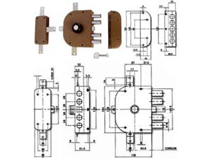 SERRATURA QUINTUPLICE DA APPLICARE CON POMOLO E SCROCCO A POMPA 3350P  mm.60 DX (3350P02)    CR