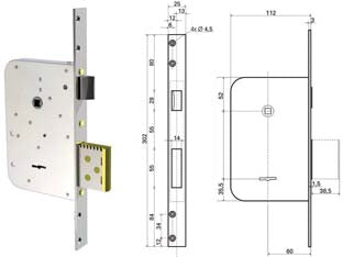 SERRATURA INFILARE C/SCROCCO D.MAPPA REVERSIBILE 5000  chiave mm.72 (500001)    CR