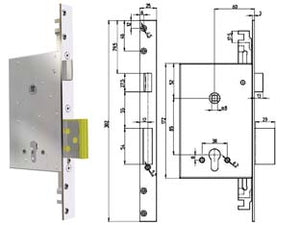 SERRATURA TRIPLICE INFILARE CIL. EU. CON SCROCCO REVERSIBILE 8000PE  (8000PE01)    CR