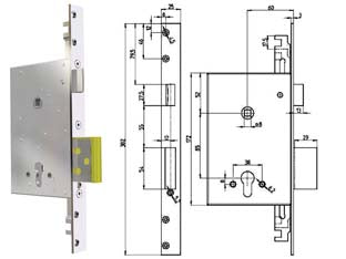 SERRATURA TRIPLICE INFILARE CIL. EU. CON SCROCCO REVERSIBILE 8000PE  (8000PE01)    CR