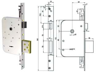 SERRATURA TRIPLICE INFILARE DOPPIA MAPPA CON SCROCCO REVERSIBILE 8000  chiave mm.72 (800001)    CR