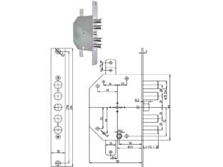 SERRATURA TRIPLICE INFILARE CON SCROCCO REV.DOPPIA MAPPA BLINDATE 2151  mm.60 chiave mm.116 (215103)    CR