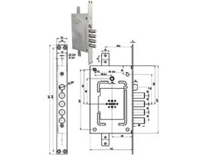 SERRATURA TRIPLICE INFILARE C/SCROCCO DOPPIA MAPPA BLIND. REVERS. 2650  chiave mm.92 (265001)    CR