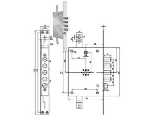 SERRATURA TRIPLICE INFILARE C/SCROCCO D.MAPPA REVERS. BLINDATE 7051  chiave mm.92 (705101)    CR