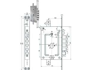 SERRATURA TRIPL. INF. C/SCR. MULTIF. P.E + D/M BLIND. REV. 2951 PEDM  chiave mm.116 (2951PEN02)    CR