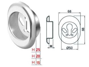 BOCCHETTA ANTISTRAPPO KT52 CROMO SATINATO  mm.68x88x20h ø mm.50 (KT5239)    DISEC
