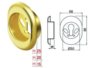 BOCCHETTA ANTISTRAPPO KT52 OTTONATO LUCIDO  mm.68x88x15h ø mm.50 (KT5240)    DISEC