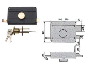 SERRATURE DA PORTONCINO CON POMOLO INTERNO CATENACCIO E SCROCCO 270CS  mm.60 (270/CS)    ICSA