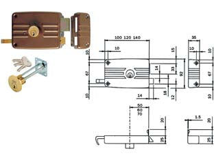 SERRATURA DA PORTONCINO CATEN. E SCR. CIL. STACC. + CIL. INT. 421/422  mm.50 SX 2 mandate (422502)    ISEO