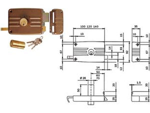SERRATURA DA PORTONCINO CATENACCIO E SCROCCO DOPPIO CIL. FISSO 431/432- - mm.50 SX 2 mandate (432502E) - 2 pezzi ISEO