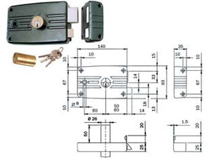 SERRATURA PORTE FERRO C/QUADRO CATENACCIO E SCR. CIL. FISSO C/AL. 481- - mm.60 DX (481603) - 2 pezzi ISEO
