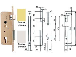 SERRATURA DA INFILARE PER PORTONCINO A CILINDRO 200N  mm.45 (200N453) frontale acciaio cromato    ISEO