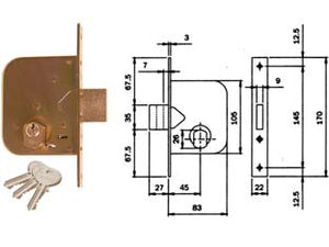 SERRATURA DA INFILARE PER CANCELLI SOLO CATENACCIO 601- - mm.45 (601450) - 2 pezzi ISEO
