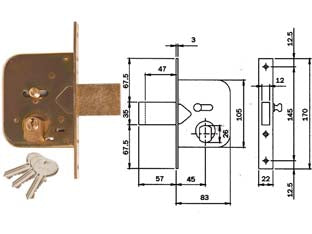 SERRATURA DA INFILARE PER CANCELLI CATEN. PROL. E SCR. CON NOTTOL. 604- - mm.45 (604451) - 2 pezzi ISEO