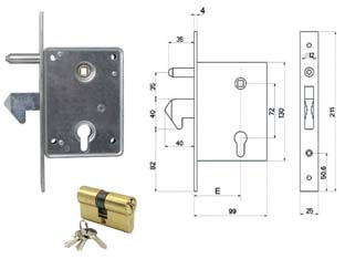 SERRATURA PER CANCELLI SCORREVOLI A GANCIO SPORGENTE E PERNO 7700400  mm.60 (7700460)    ISEO