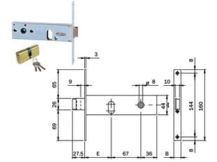 SERRATURA DA INFILARE PER FASCE CATENACCIO E SCROCCO MM.44 H 704  mm.60  frontale mm.16 (704601S)    ISEO