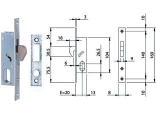 SERRATURA DA INFILARE PER MONTANTI A GANCIO 1 MANDATA 76820  mm.20  frontale mm.16 (7682010)    ISEO