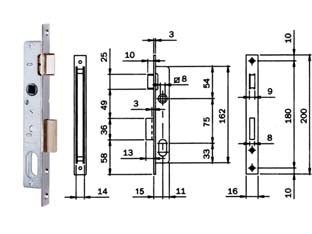 SERRATURA DA INFILARE PER MONTANTI CATENACCIO E SCROCCO 750  mm.15 (7501510)    ISEO