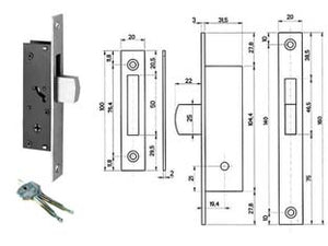 SERRATURA DA INFILARE PER MONTANTI CON CATENACCIO BASCULANTE 303  mm.19,4 (3031420)    ISEO