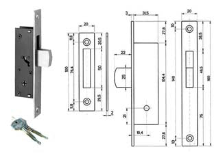 SERRATURA DA INFILARE PER MONTANTI CON CATENACCIO BASCULANTE 303  mm.19,4 (3031420)    ISEO