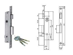 SERRATURA DA INFILARE PER MONTANTI CON CATENACCIO E SCROCCO 9011116- - mm.16 (9011116) - 2 pezzi ISEO