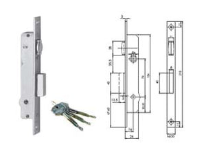 SERRATURA DA INFILARE PER MONTANTI CON CATENACCIO E RULLO 9021116- - mm.16 (90211116) - 2 pezzi ISEO