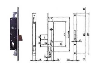 SERRATURA TRIPLICE INFILARE PER MONTANTI E PERSIANE SOLO CATEN. 783  mm.25 (783253IFZ)    ISEO